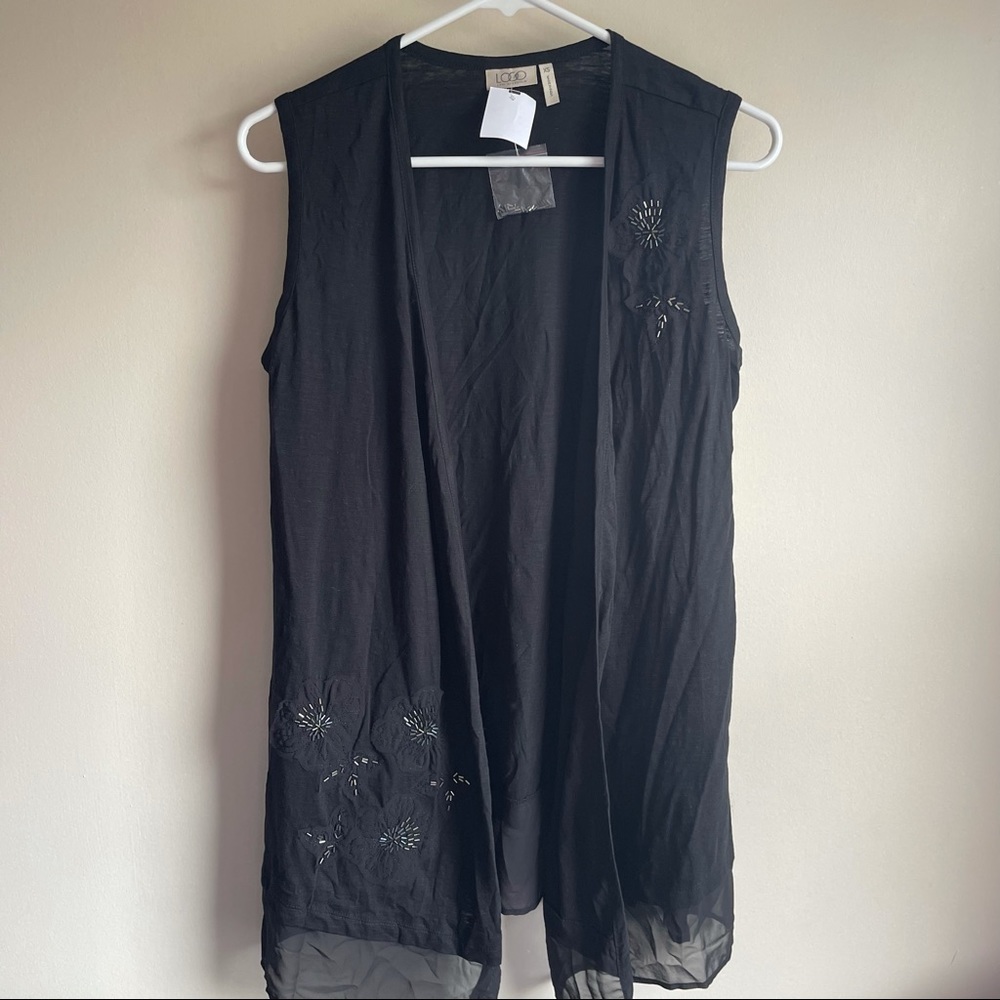 LOGO Lori Goldstein Black Embellished Vest NWT - Picture 1 of 5